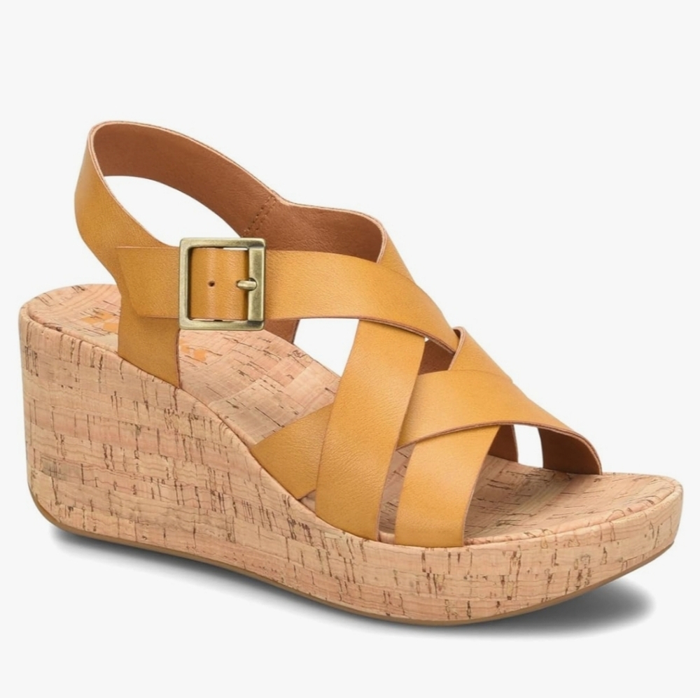 KORKS Nova Strappy Wedge Mustard Yellow Sandals Womens Size 9 NEW NWT NIB